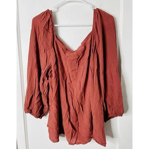 Ava & Viv Blouse Sz 2x Square Neck Peasant Rustic Lightweight Textured Thin Boho